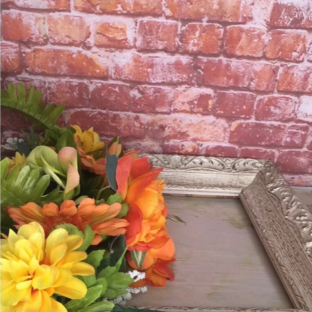 Shabby Chic Farmhouse Wall Colorful Spring Floral Wreath Wall Frame Decor